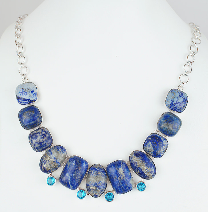 lapis, stone, necklace, choker, silver, sterling, white