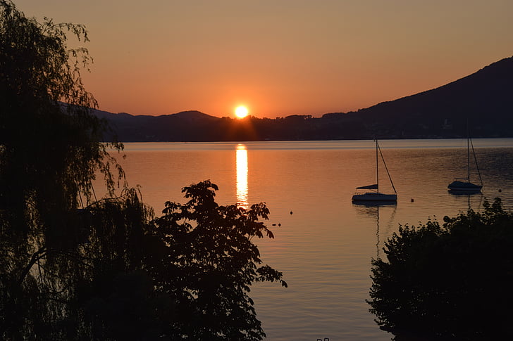 Abendstimmung, zachód słońca, Jezioro, Attersee, Austria, romans