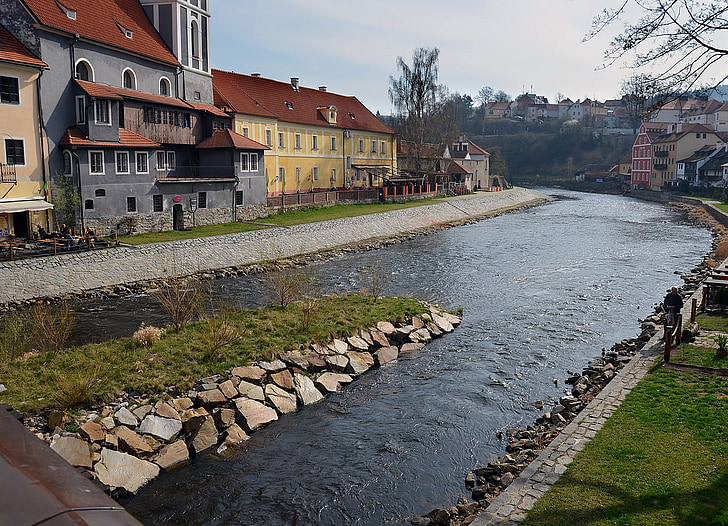 river, czech, krumlov, view