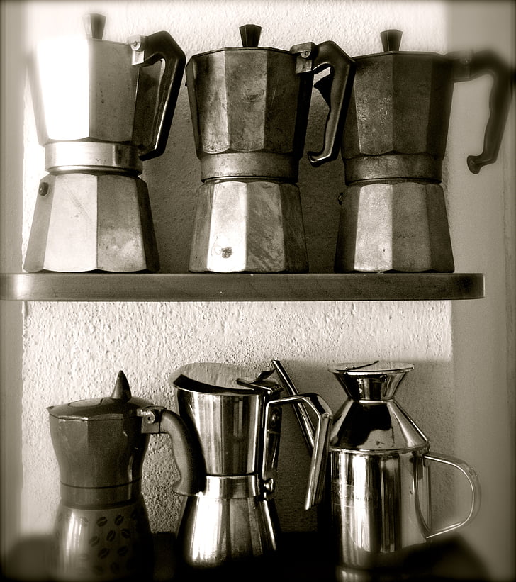 cafè, cafetera, cuina, fer front, bon dia