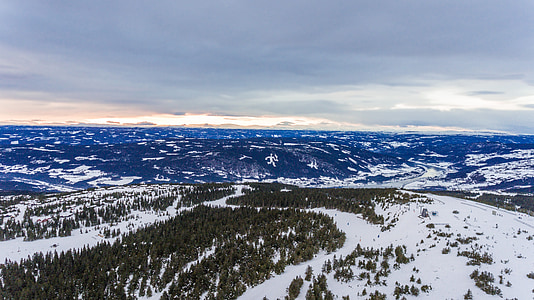 l'hivern, paisatge, aèria, esquí, complex, muntanya, pistes d'esquí