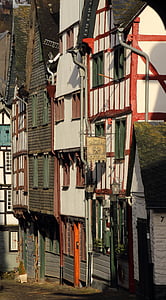 Fachwerkhaus, gamla stan, Monschau, gamla, bostäder, fasad, medeltiden
