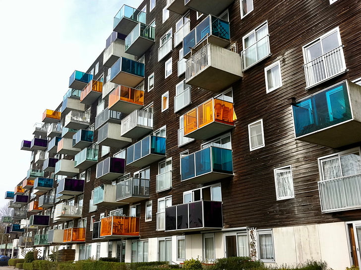 Amszterdam, ház, szimmetria, társasház, erkély, építészet, Apartman