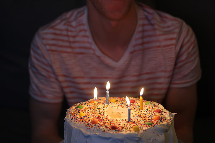 dzimšanas diena, kūku, sveces, svinēt, krāsains, krāsainiem, deserts