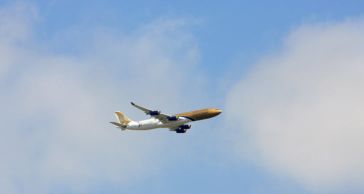 avió, aeronaus, avió, transport, volant, cel, blau