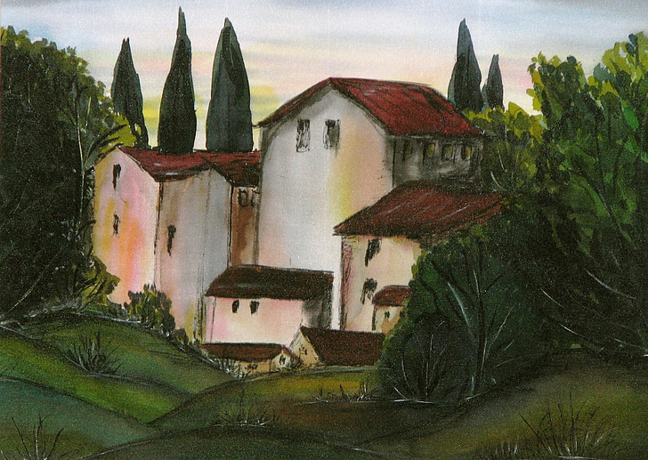 silkkimaalaus, maalaus, Art, silkki, väri, kuva, Toscana