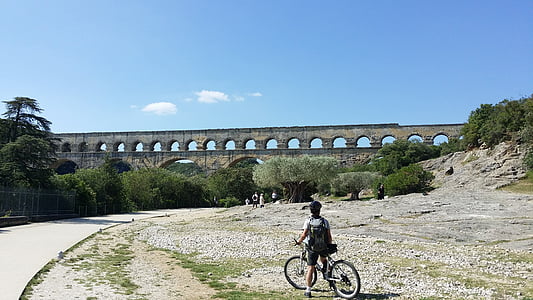 Provenza, Acueducto, romano, Nimes, bicicleta de montaña, Pont du gard, vestigio