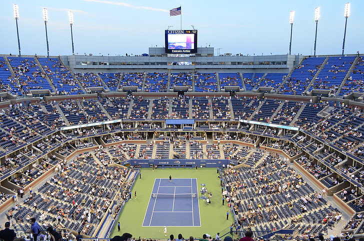 Estádio, quadra de tênis, tênis, audiência, observador, usopen, Nova Iorque