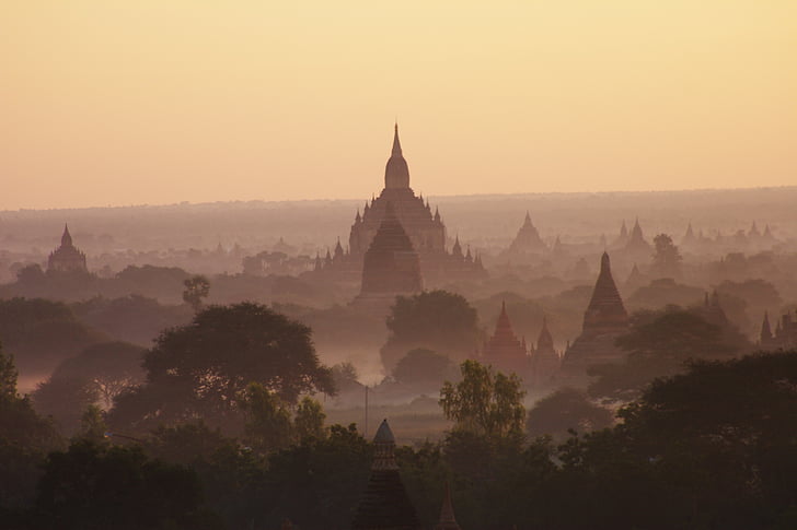 Мианмар, Бирма, храма, Bagan, изгрев, Храмът ниво, религия