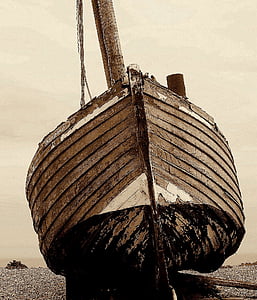 nave, sépia, velho, de madeira, barco, praia, popa