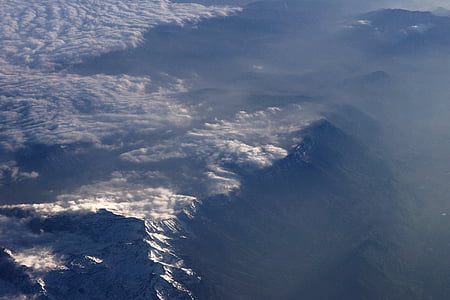 pohled z ptačí perspektivy, mraky, Hora, Příroda, sníh