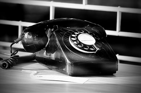 telephone, phone, call, old, black, white, number