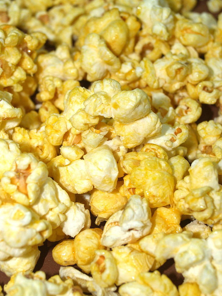 Popcorn, maïs, pop, vak, emmer, bioscoop, tas