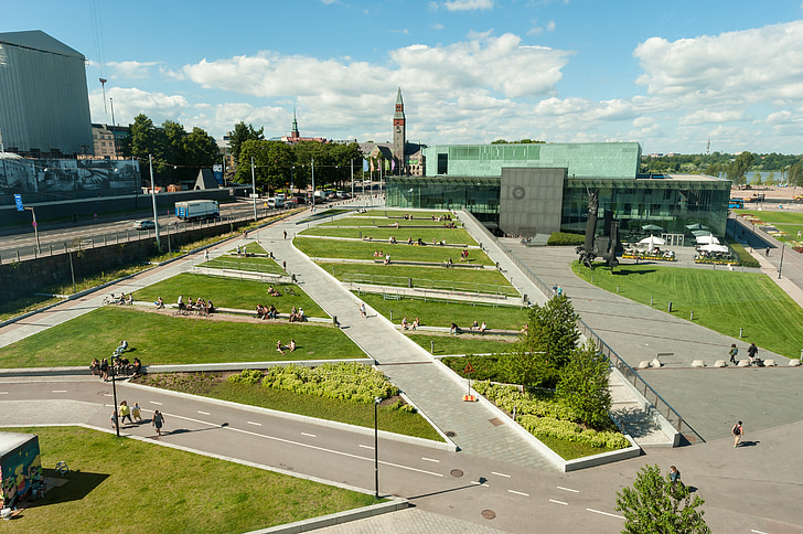 Helsinki, jardines, relajación, personas, jóvenes