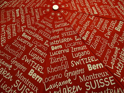 paraply, schweiziske byer, Bern, rød, baggrunde, tekst, enkelt ord