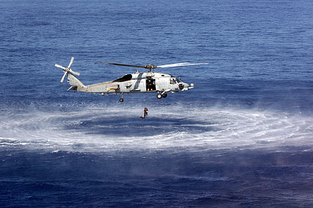 helocasting, vrtulník, voda, vojenské, skok, na podzim, Doprava