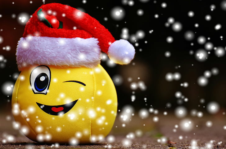 Різдво, смайлик, сніг, Смішний, сміятися, Подмігнуть, Санта hat