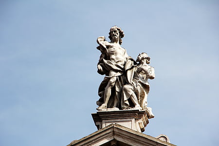 Figuur, gips figuur, dak, conclusie, standbeeld, beeldhouwkunst, het platform