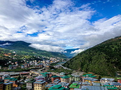 Bhutan, sat, Munţii, oraşul verde, munte, lanț muntos, nor - cer