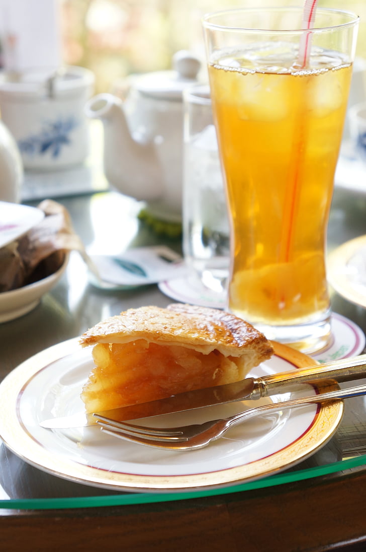 apple pie, afternoon tea, cake, tea, cafe
