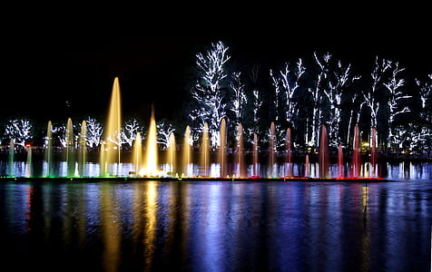 Ibirapuera park, verlichting, nacht, water Toon, Kleur, kleurrijke, Spektakel