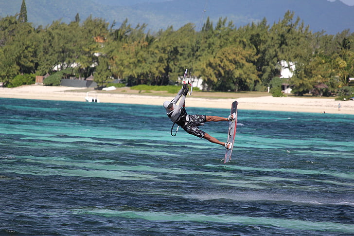 Kite, surfing, vatten, havet, stranden, idrott, personer