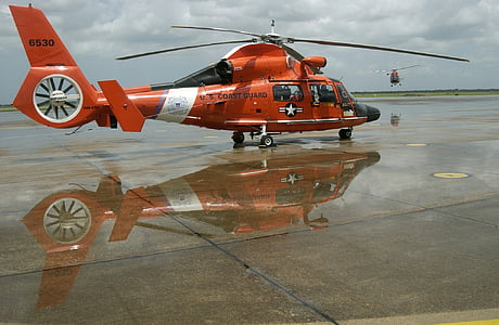 helicopter, mh-65 dolphin, search and rescue, sar, reflection, wet, twin-engine