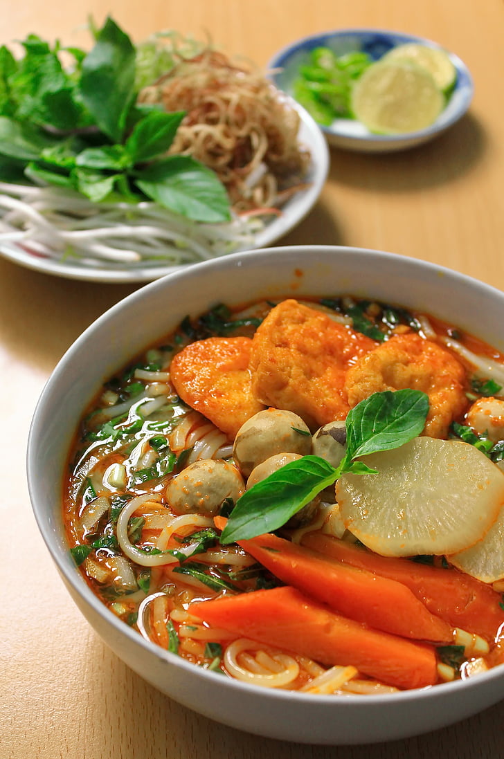 Vegetariánska, ryžové rezance, Vietnam, Ázijské, jedlo, jedlo, kuchyne