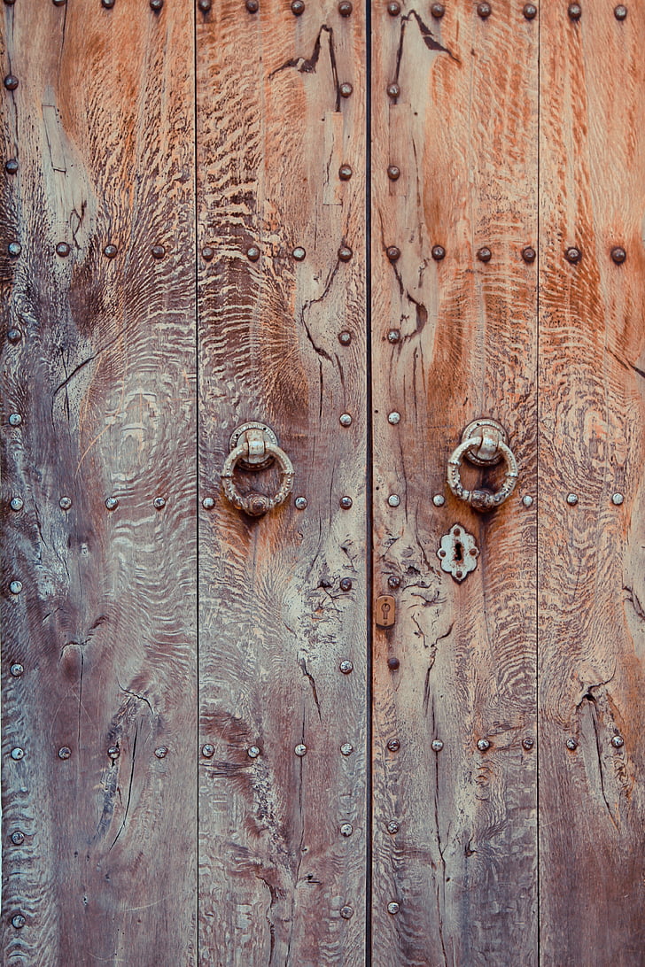 dveře, dřevo, bývalý, staré, vstup, Historie, hřebíky