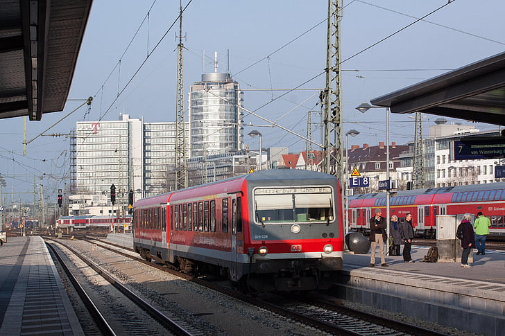 Treinstation, s-bahn, rood, tracks, bijhouden, platform, mobiele