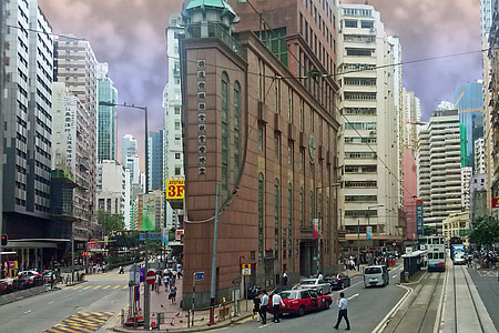 Hong kong, grad, neboder, ulica, urbanu scenu, promet, arhitektura