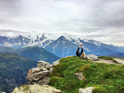 człowiek, odpoczynek, osoba, Urwisko, krawędzi, Alpy Francuskie, Rock