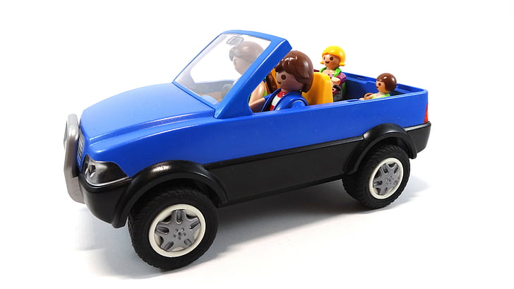 família, auto, més, joguines, Playmobil, cotxe, transport