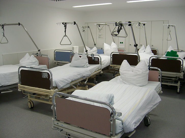 hospital, bedside, beds, ceiling, rod, station, germ