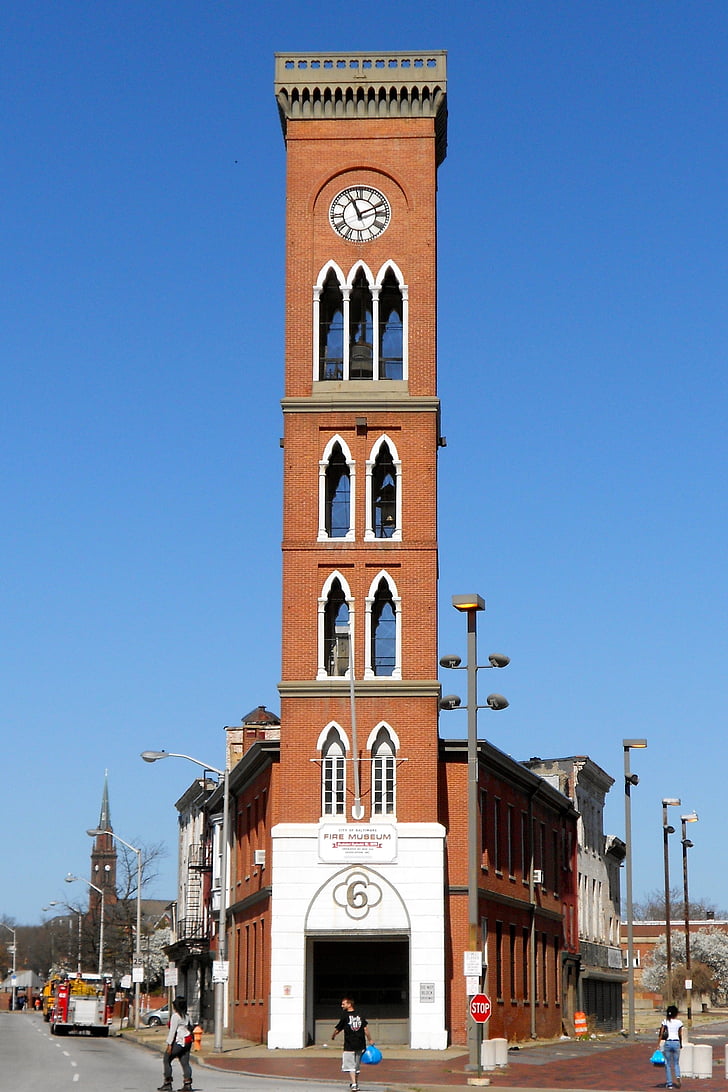 Baltimore, Maryland, Firehouse, Clock tower, bygning, arkitektur, historiske