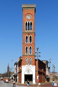 Baltimore, Maryland, estación de bomberos, Torre del reloj, edificio, arquitectura, histórico