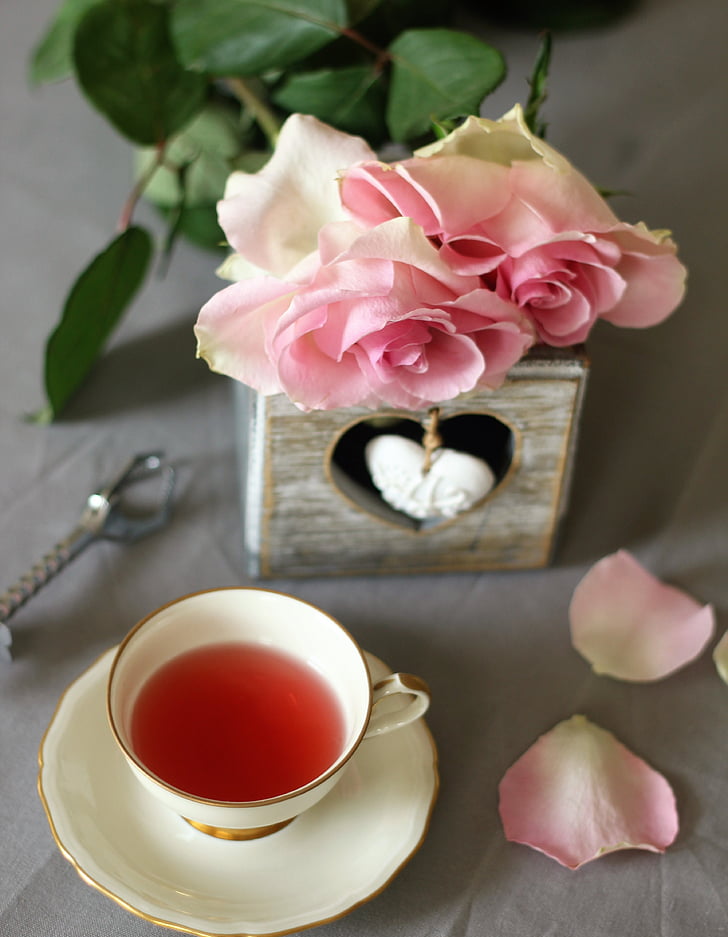 thư giãn, trà, Hoa hồng, kỳ nghỉ, thức uống, teacup, phần còn lại