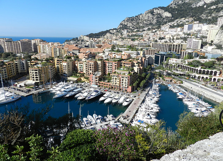 Monaco, Bay, Porto, båtar, Mar, sommar, blå himmel
