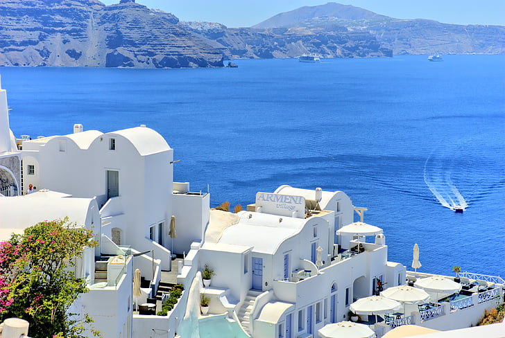 Grecia, Santorini, Playa, el sol, días de fiesta, verano, vacaciones