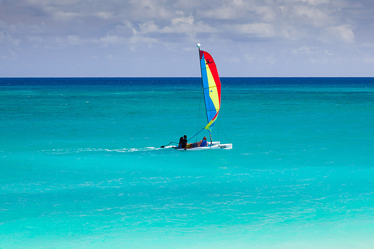 blå, båd, Caraibien, katamaran, farverige, dom, horisonten