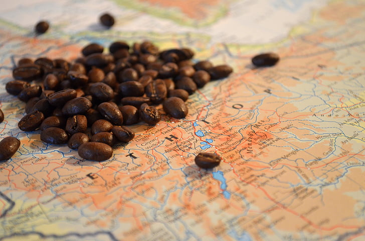 kaffe, bønner, Etiopien, Afrika, kort, Atlas