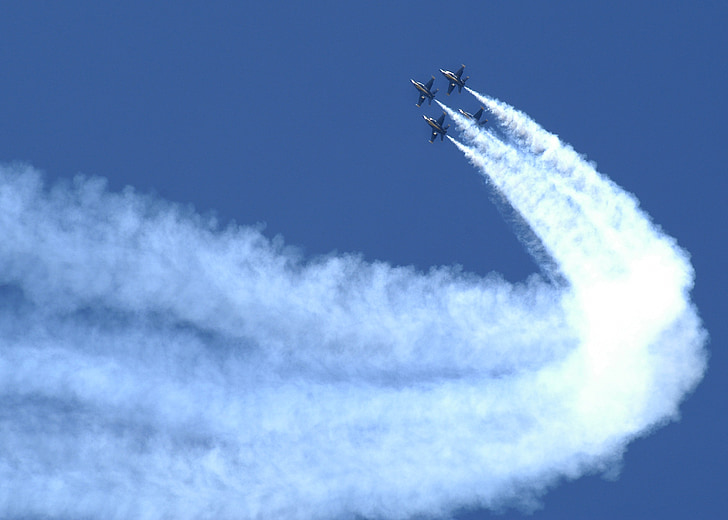 spectacol de aer, Blue angels, formarea, militare, aeronave, jeturi, fum