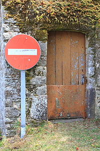 door, wood, pierre, panel, signalling, no entry, porch