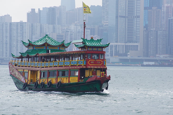 Hong kong, morze, statek, Miasto, podróży, Azja, Chiny