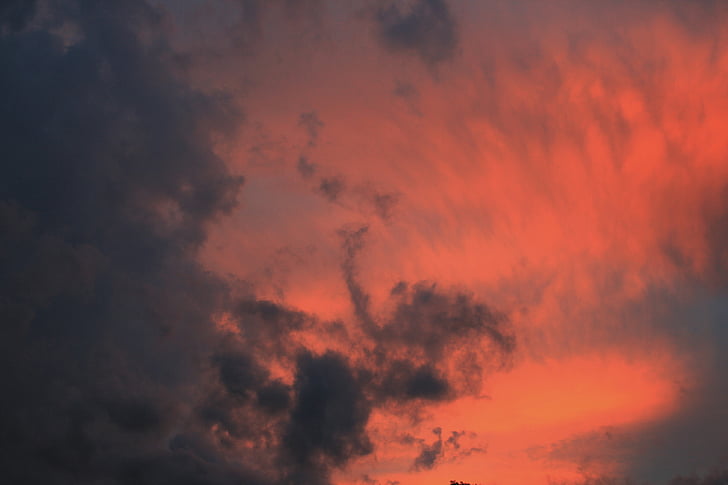 sky, sunset, clouds, rosy, dark, glowing
