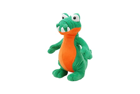 verde, laranja, dinossauro, pelúcia, brinquedo, crocodilo, jacaré