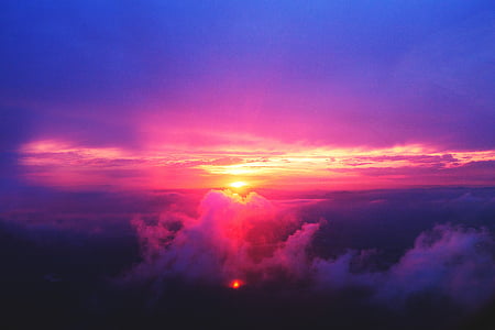 areal, view, clouds, sunset, dusk, sky, purple