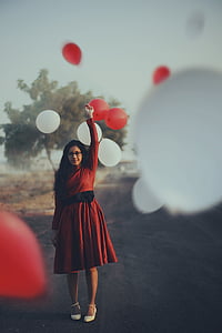 балони, жена, цветни, празник, рожден ден изнесен текст, страна балони, на открито