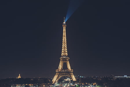 Eiffel, tornet, natt, Foto, arkitektur, byggnad, infrastruktur