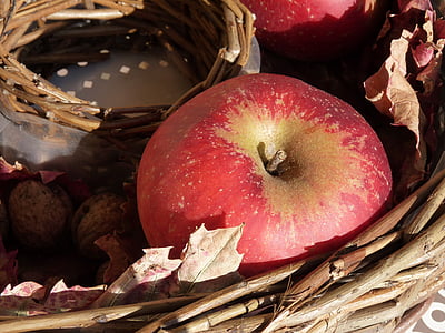 Apple, rojo, otoño, cesta, madura, finales del verano, Deco